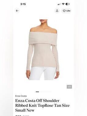 Enza Costa Off Shoulder Ribbed Knit Top Tan Color, size small NWot